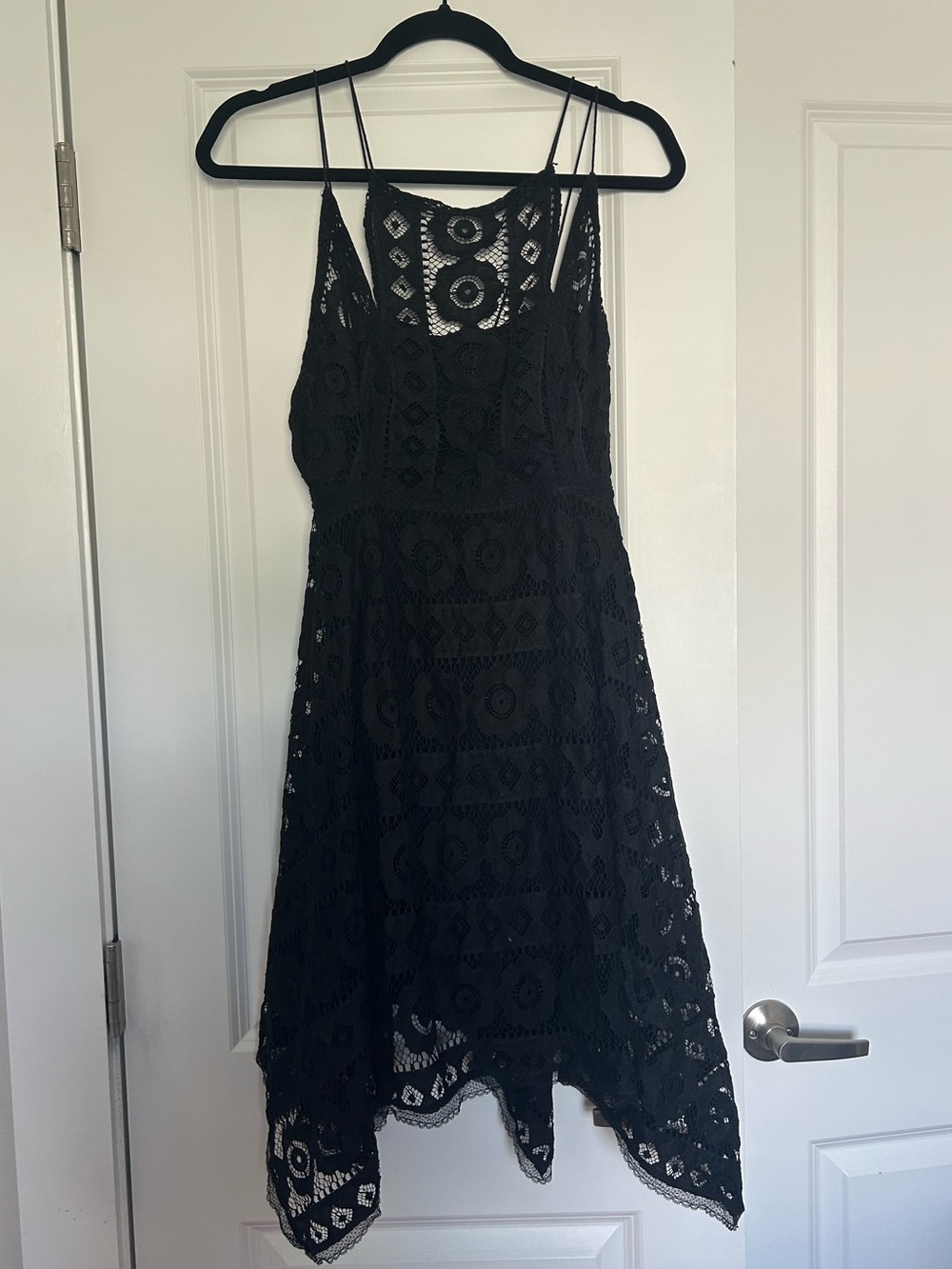 Free People Cotton Blend Black Lace Handkerchief Hem Dress
